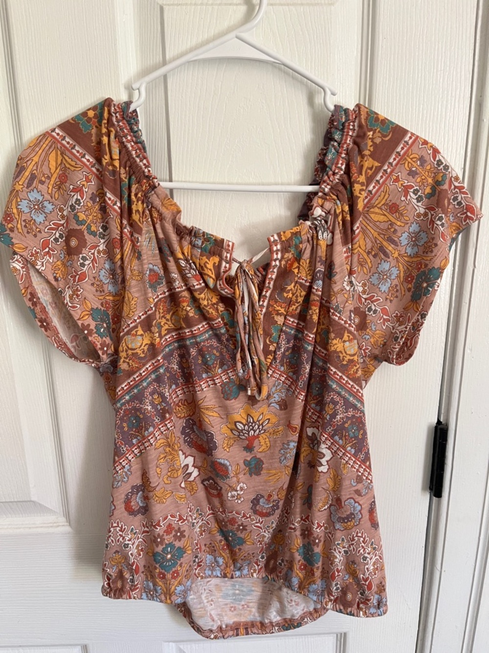 Lucky brand- Boho Floral Top in Rust Multicolor